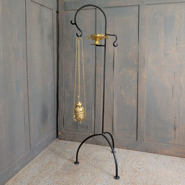 Wrought Iron Thurible Censer Incense Burner Stand with Plate for Incense Boat