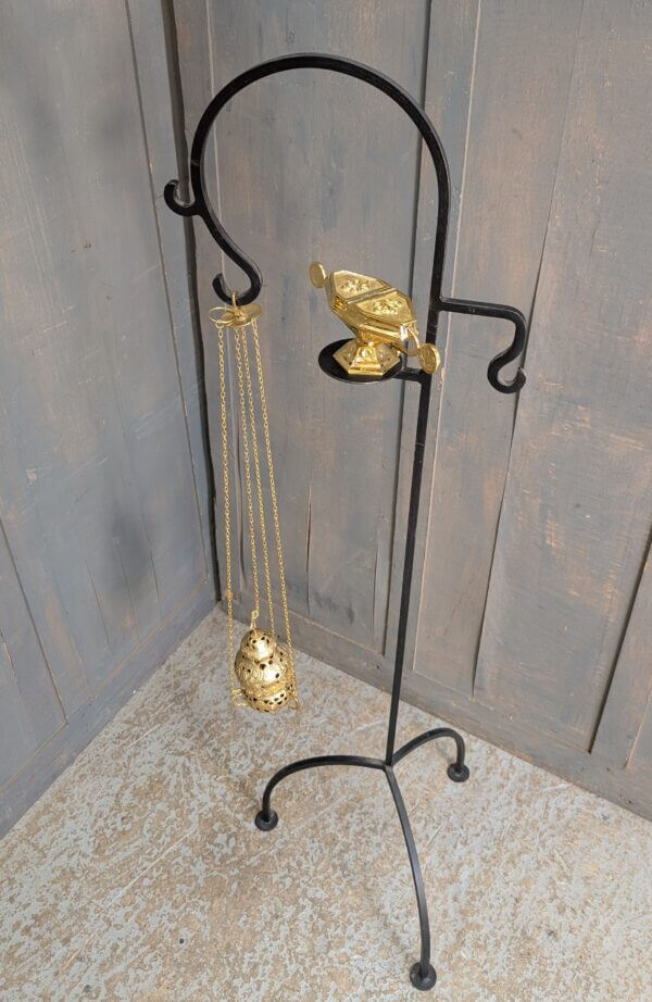 Wrought Iron Thurible Censer Incense Burner Stand with Plate for Incense Boat