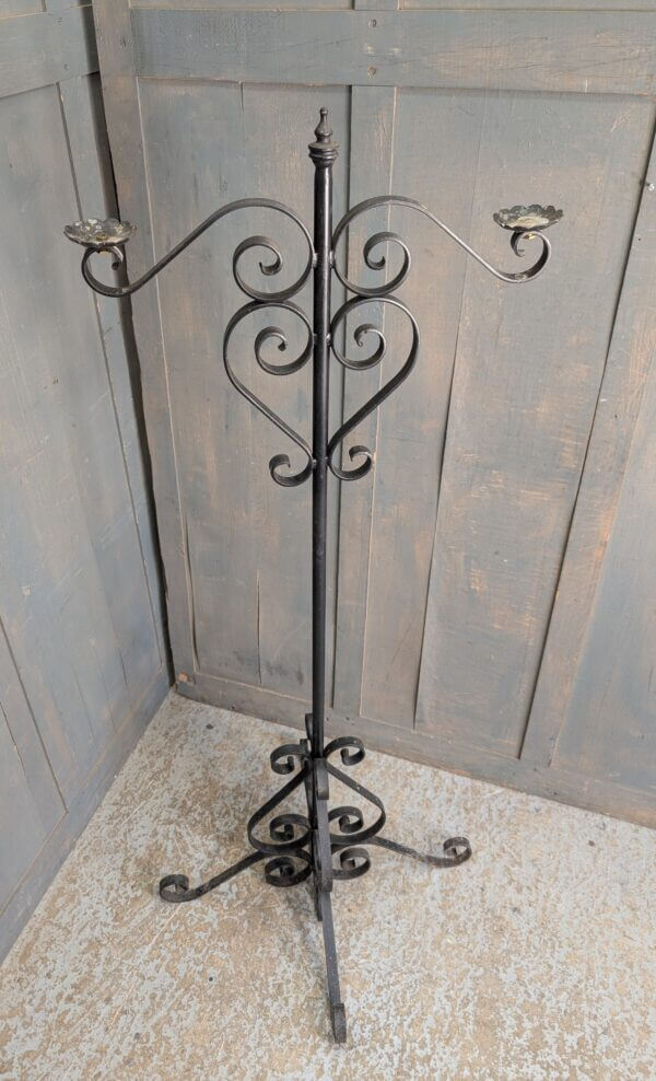 Wrought Iron Tall Two Candle Light Candelabra from Robertsbridge