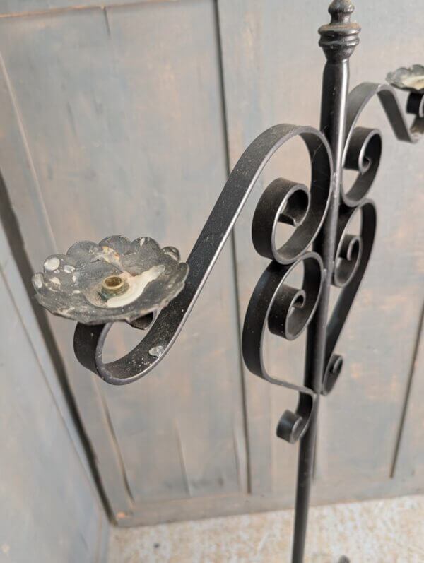 Wrought Iron Tall Two Candle Light Candelabra from Robertsbridge