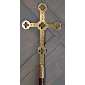 1900's Tall Gothic Brass Processional Cross on Oak Pole