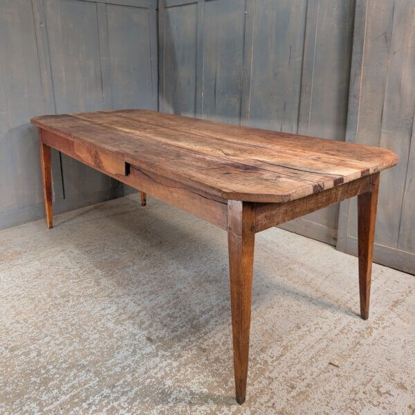 19th Century French Cherry Wood Kitchen Table with Drawer