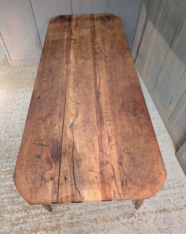19th Century French Cherry Wood Kitchen Table with Drawer