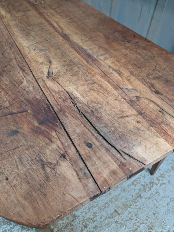 19th Century French Cherry Wood Kitchen Table with Drawer