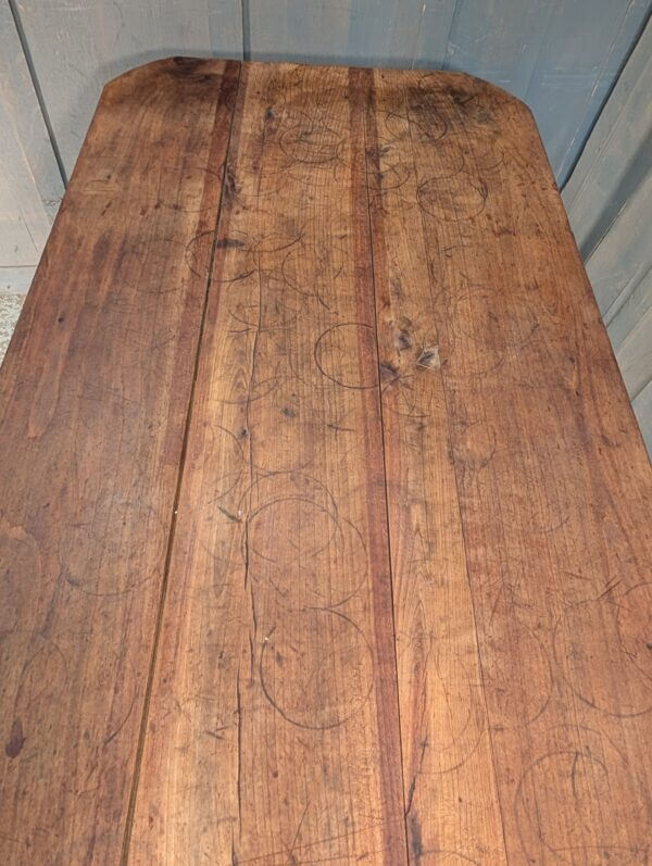 19th Century French Cherry Wood Kitchen Table with Drawer