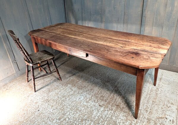 19th Century French Cherry Wood Kitchen Table with Drawer