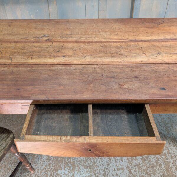 19th Century French Cherry Wood Kitchen Table with Drawer