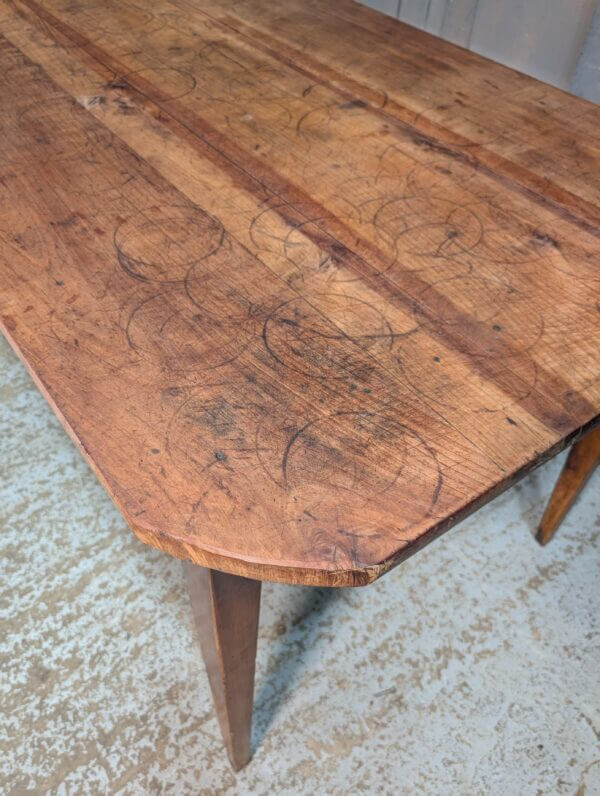 19th Century French Cherry Wood Kitchen Table with Drawer