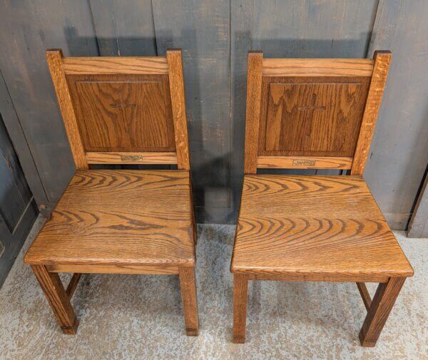 Two Oak Clergy Chairs with Crosses from Wesley Methodist Church