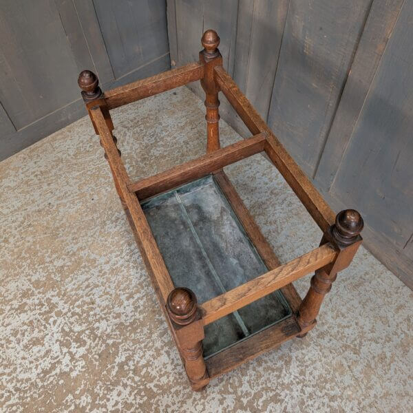 1930's Vintage Oak & Copper Umbrella Stick Stand