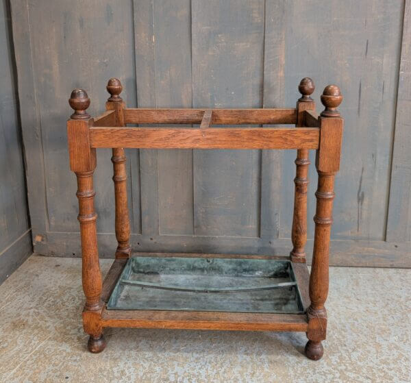 1930's Vintage Oak & Copper Umbrella Stick Stand