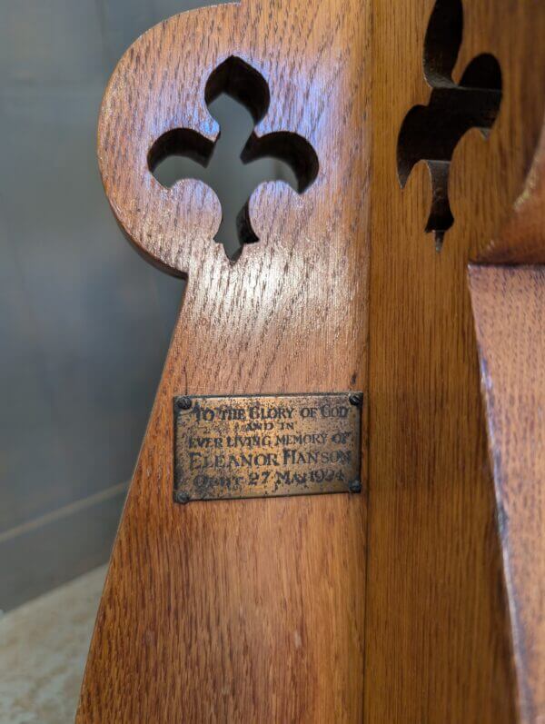 Antique 1924 Oak Gothic Church Plant Stand