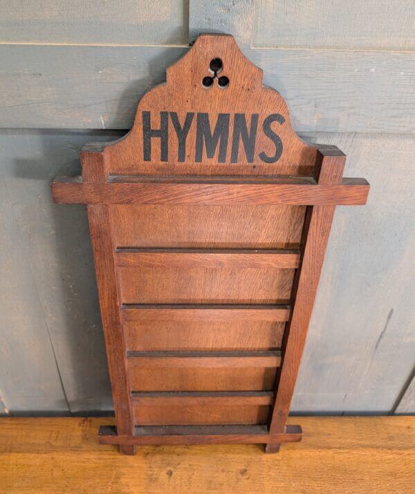 Attractive Oak Antique Hymn Board with Trefoil Cutaway