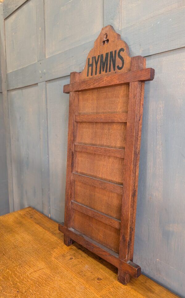 Attractive Oak Antique Hymn Board with Trefoil Cutaway