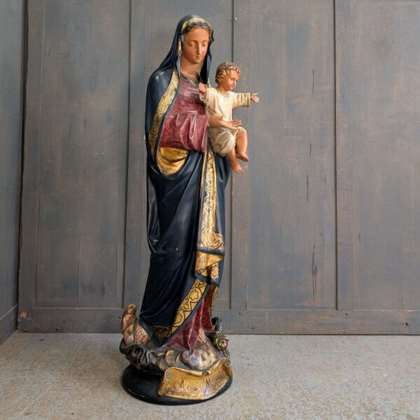 Beautiful Near Lifesize Antique 'Ave Maria' Madonna & Child Religious Statue