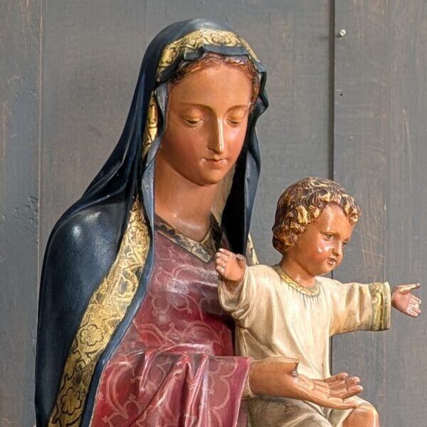 Beautiful Near Lifesize Antique 'Ave Maria' Madonna & Child Religious Statue