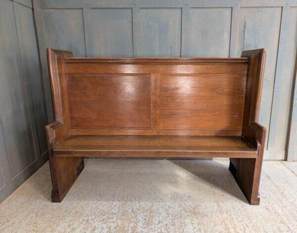 High Back 1924 Antique Heavy Carved Oak Choir Pew with Shaped Ends