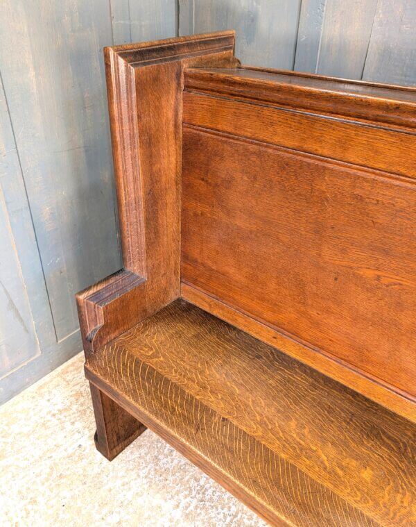 High Back 1924 Antique Heavy Carved Oak Choir Pew with Shaped Ends
