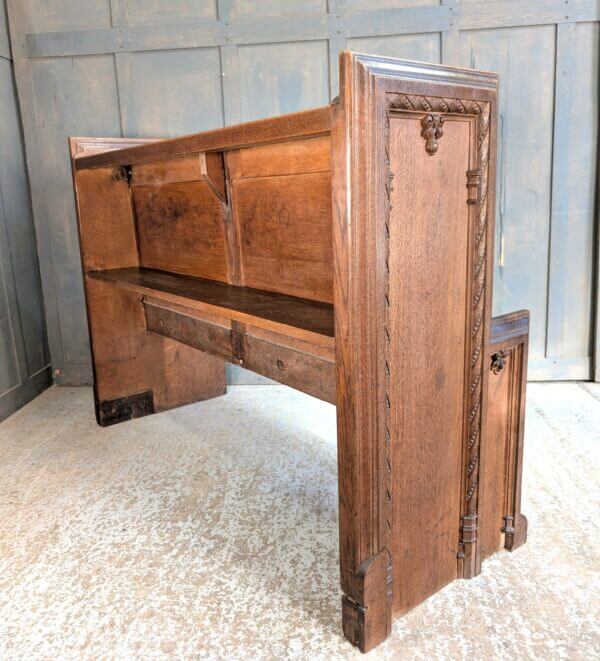 High Back 1924 Antique Heavy Carved Oak Choir Pew with Shaped Ends
