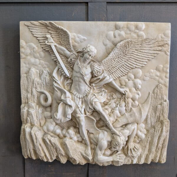 Graphic 3-D Rendered Resin Plaque of St Michael defeating Evil