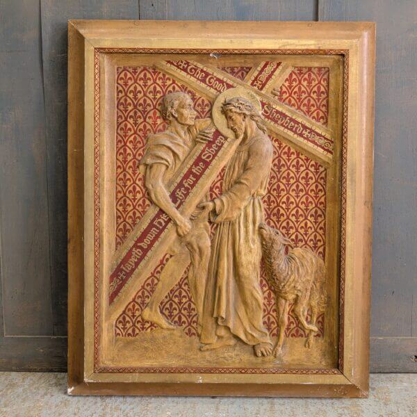 Large Vintage Framed Decorative Plaque Simon of Cyrene Helping Jesus