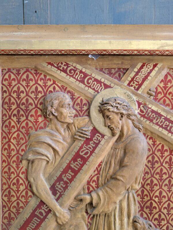Large Vintage Framed Decorative Plaque Simon of Cyrene Helping Jesus