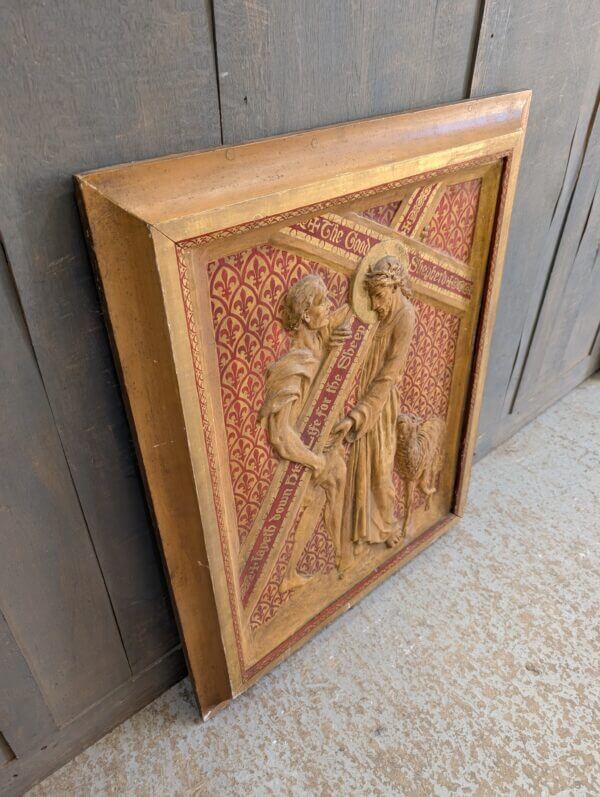 Large Vintage Framed Decorative Plaque Simon of Cyrene Helping Jesus