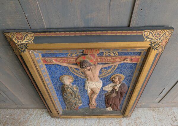 Extremely Decorative Framed Vintage English Plaque of the Crucifixion