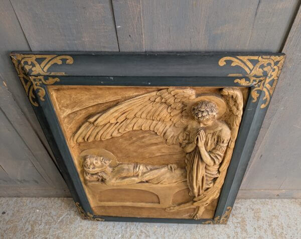 Vintage Decorative Framed Plaque of Christ in the Tomb Prayed for by an Angel