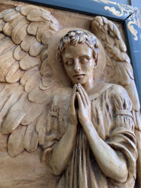 Vintage Decorative Framed Plaque of Christ in the Tomb Prayed for by an Angel