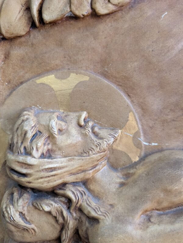 Vintage Decorative Framed Plaque of Christ in the Tomb Prayed for by an Angel