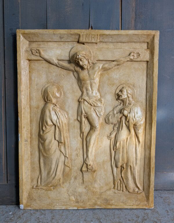 Large Vintage Marble Effect Plaque Jesus Dies on the Cross