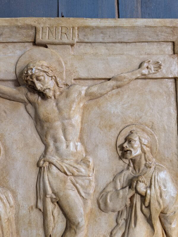 Large Vintage Marble Effect Plaque Jesus Dies on the Cross