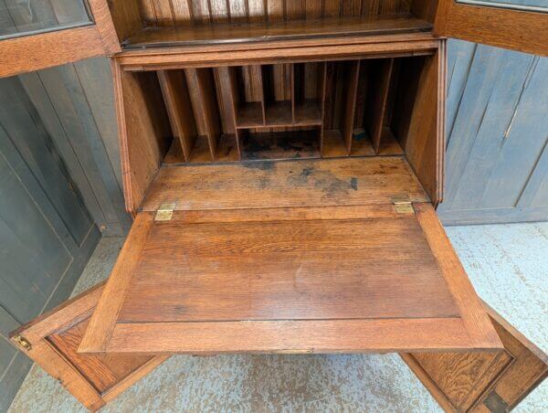 1920's Vintage Solid Oak Bookcase, Writing Desk