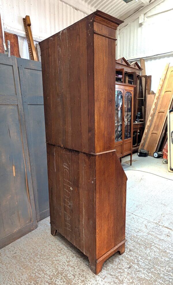 1920's Vintage Solid Oak Bookcase, Writing Desk