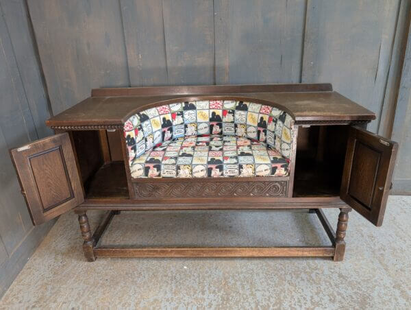 1950's Vintage Dark Oak 'Telephone Seat' with Cupboards