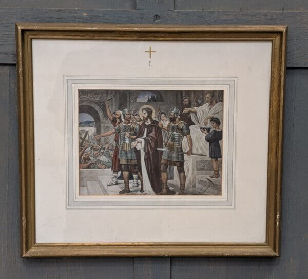 Hand Coloured Framed 1900's High Quality German Set Of Stations of the Cross
