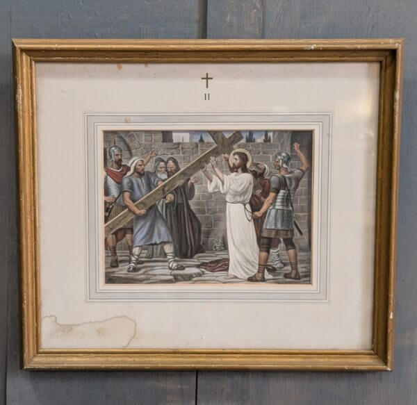 Hand Coloured Framed 1900's High Quality German Set Of Stations of the Cross