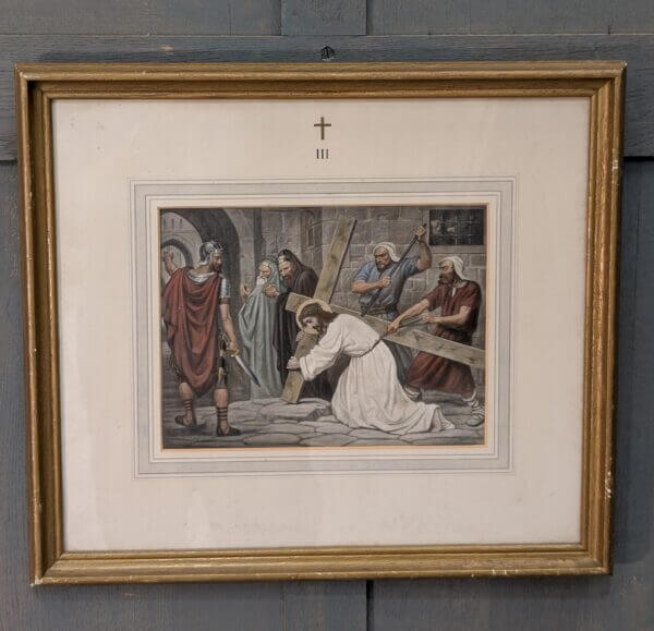 Hand Coloured Framed 1900's High Quality German Set Of Stations of the Cross