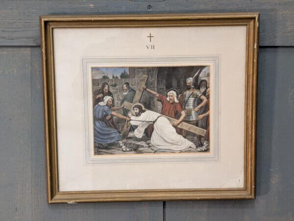 Hand Coloured Framed 1900's High Quality German Set Of Stations of the Cross