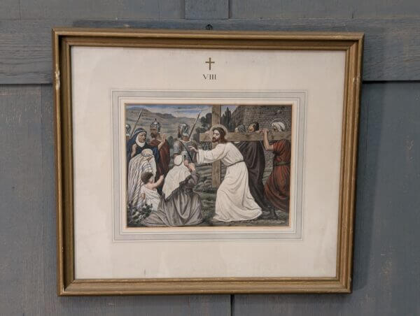 Hand Coloured Framed 1900's High Quality German Set Of Stations of the Cross
