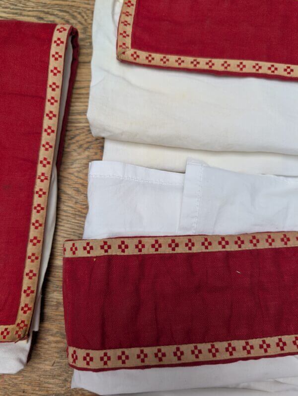 Seven 1950's Vintage Red Linen and Cotton Apparelled Amices