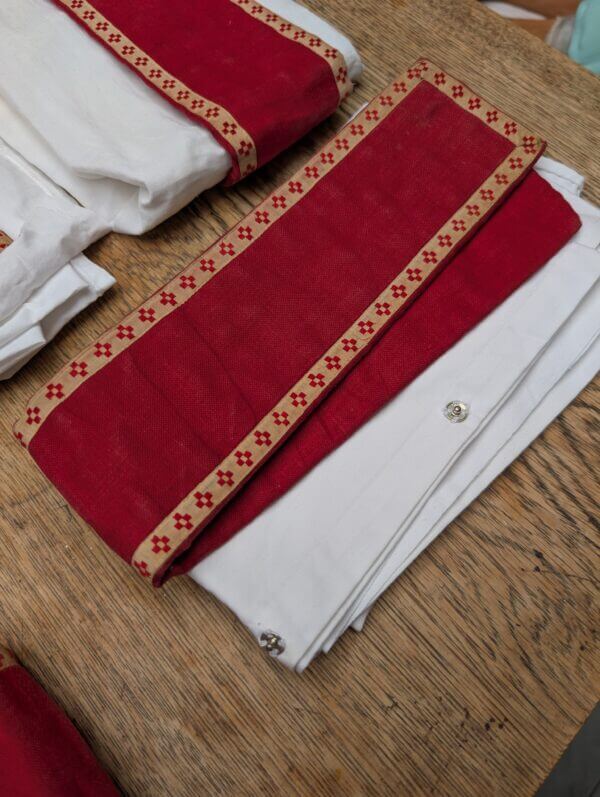 Seven 1950's Vintage Red Linen and Cotton Apparelled Amices