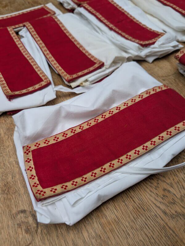 Seven 1950's Vintage Red Linen and Cotton Apparelled Amices