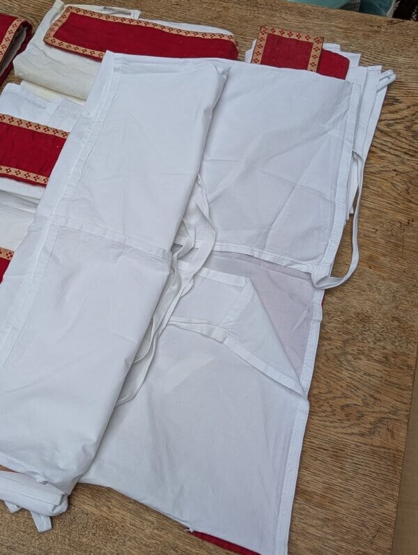 Seven 1950's Vintage Red Linen and Cotton Apparelled Amices