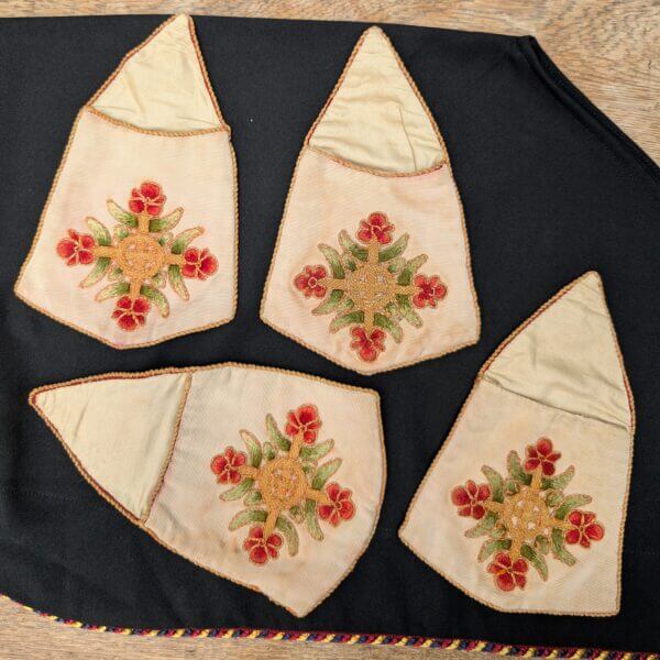 Four Embroidered Vintage Church Collection Bags With Rose Cross Design