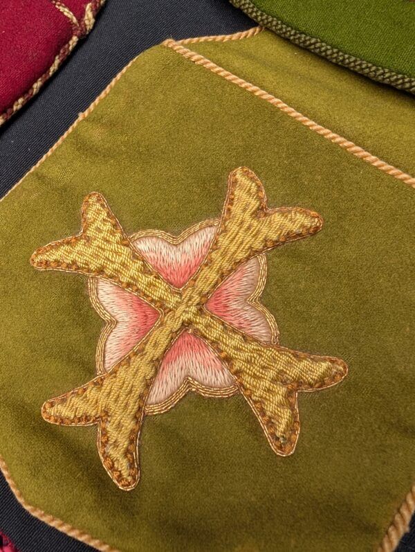 Four Embroidered Felt Vintage Church Collection Bags With Crosses