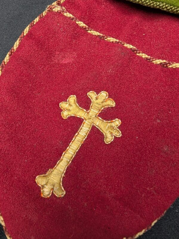 Four Embroidered Felt Vintage Church Collection Bags With Crosses