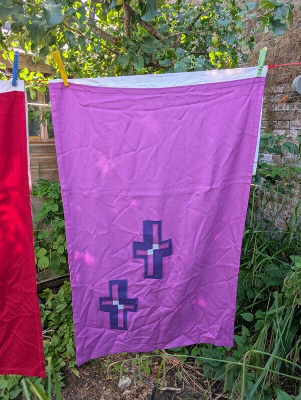 Four Matching 1980's Large Colourful Lectern Falls