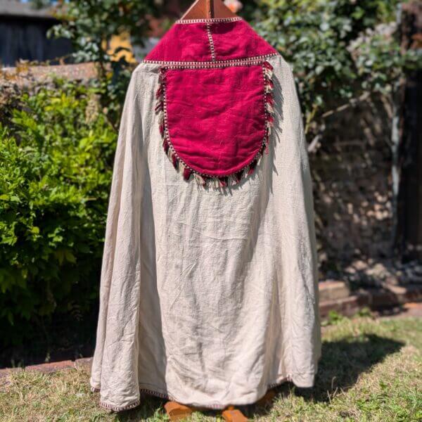 Large 1950's Mid Century Vintage Red & Oatmeal Linen Cope